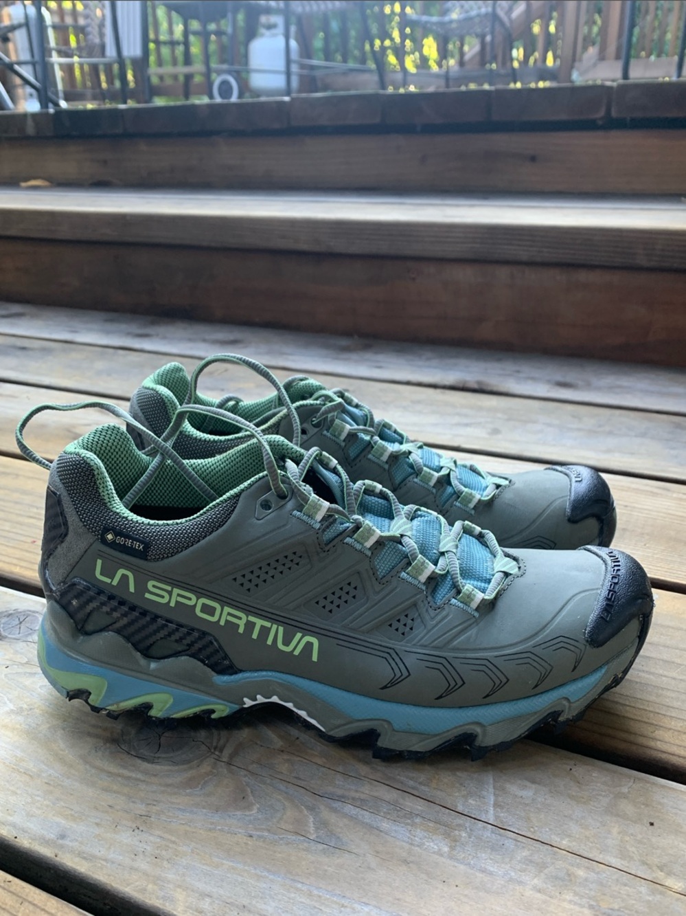 La Sportiva Women's Bushido II Gortex Grey Green Trail Running Shoes - Worn once